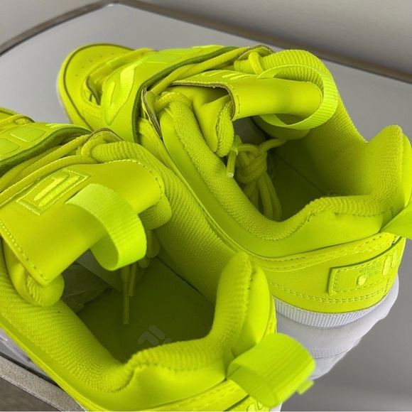 FILA Women’s Neon Safety Yellow Distruptor II Applique Chunky Sneakers - Picture 10 of 11